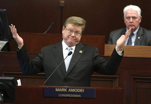 Congressman Mark Amodei speaks at a joint session of the senate and assembly in the Assembly Chambers on Monday.