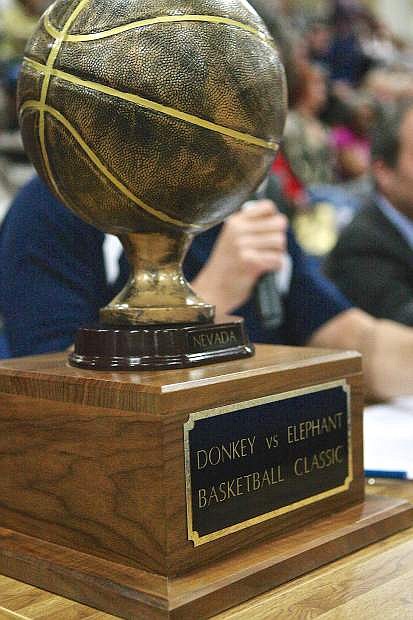 A trophy awaits the winner of the biennial Donkey vs. Elephant Basketball Classic Thursday night at Morse Burley Gymnasium.