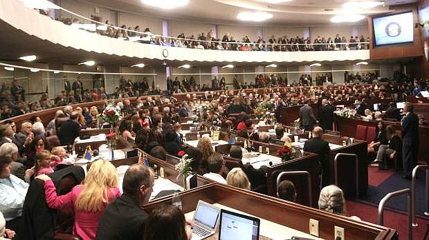 The Assembly Chamber is filled during the 2015 Legislature.