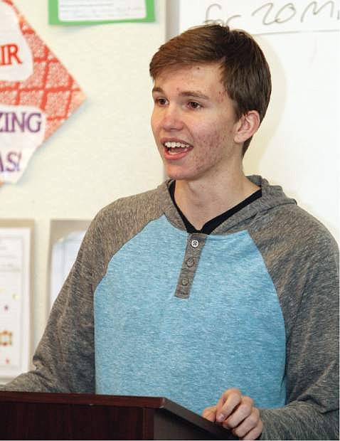 Jake Fenzke, 17, who is Youth of the Year for the Boys &amp; Girls Clubs of Western Nevada rehearses a speech in front of club members and staff on Monday.