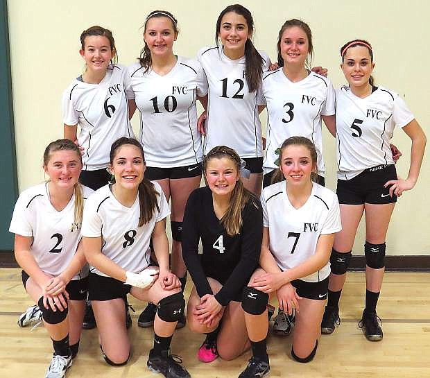 The Fallon Volleyball Club 13-14-year old team in front row from left to right are Mackenzie Cutler, Journey Martin, Lorynn Fagg and Shelbi Schultz. Back row from left to right are Sierra Orozco, Madison Paladini, Kiana Arvizo, Rylee Buckmaster and Taylor Ingram.
