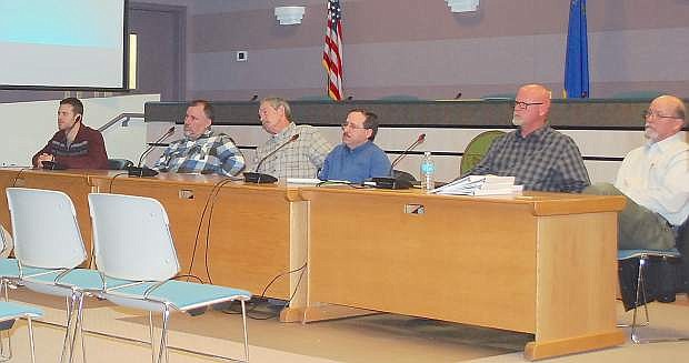 Representatives from Bango Oil Refinery presented on Tuesday  their emergency plan  and answered questions from concerned residents. From left are Jeff Baxter, Paul Duff, Ron Bell, Jeffery Bard, Dave Yohey and Carl Sprehe.