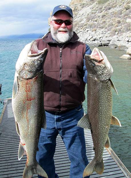 Captain Gene St. Denis landed these two mackinaws fishing Lake Tahoe on March 28. One was a 29-pounder, the other an 18-pounder.