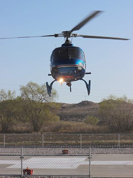 A Care Flight helicopter makes a ceremonial landing at Banner Churchill Community Hospital on Monday. Care Flight has made Banner Churchill its fourth home base to serve the residents of central Nevada more effectively.