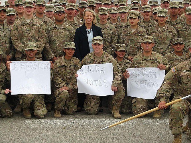 Nevada Secretary of State visited our deploying troops in Texas to make sure they would have their chance to vote.