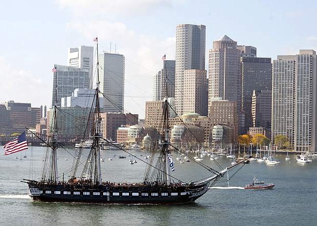 USS Constitution gets underway in Boston Harbor for the ship&#039;s 217th birthday cruise. This is Constitution&#039;s last scheduled cruise before entering dry dock in 2015 for three years of restoration work.