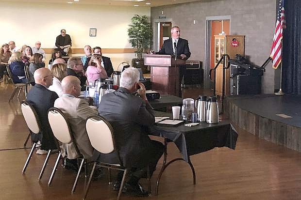 Douglas County commissioners listen to a presentation made by Douglas County District Attorney Mark Jackson on Monday at the Douglas County Community &amp; Senior Center.