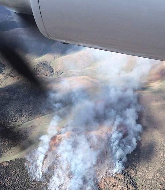 This photograph from a plane shows the rugged area where lightining caused a fire more than one week ago in the Desatoya Wildnerss Area.