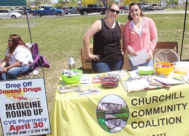 Sierra Hyde, left, and Kristin Sheldon of the Churchill Community Coalition spent Saturday at Earth Day promoting their prescripttion roundup.