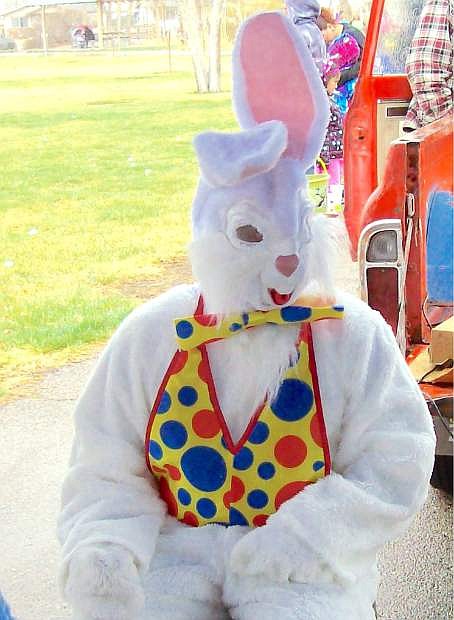 The Easter bunny takes a break after the Lions/Kiwanis Easter egg hunt.