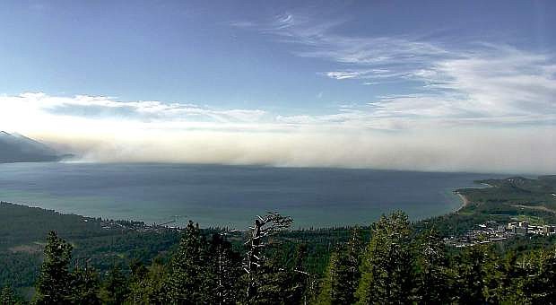 The Nevada Seismological Laboratory in the College of Science is building out its earthquake monitoring network with high-definition cameras on their wireless, digital microwave communications network. This shows a view from South Lake Tahoe looking northwest at smoke from the King Fire west of Lake Tahoe in September.