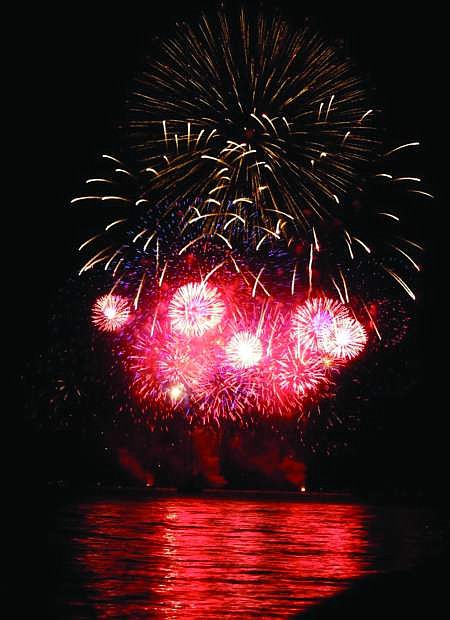 Fourth of July fireworks are shown on the South Shore, as seen from Lakeview Commons.