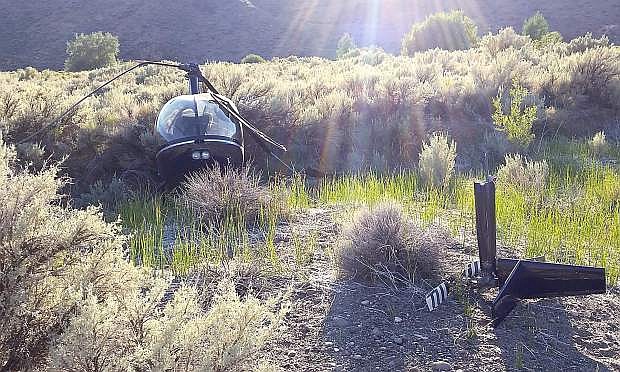Wreckage of a helicopter in the Pine Nut Mountains on Wednesday.