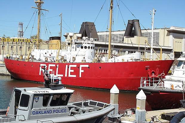 The former Coast Guard lightship Relief (LV-605) is a today a floating museum berthed at the Jack London pier at the Port of Oakland.