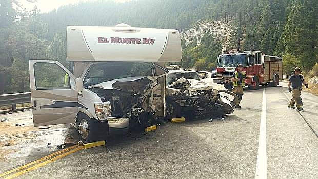 Five people were reported injured in a wreck on Kingsbury Grade on Friday afternoon.