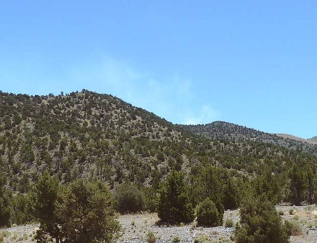 Smoke rises in the Pine Nut Mountains after a fire was reported at about noon on Wednesday.