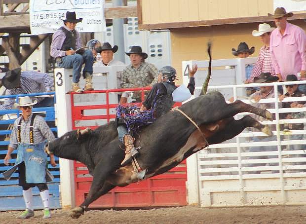 Cord Hendrix places second in bull riding at the Nevada State High School Rodeo Finals.