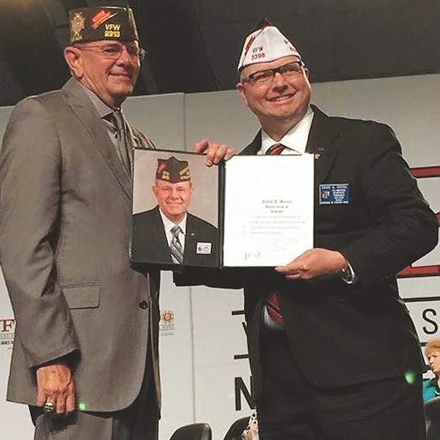 VFW Commander in Chief John Stroud, left, presents a certificate to Nevada Department of Nevada Commander David Sousa at the recently held VFW convention inb Pittsburgh, Pa.
