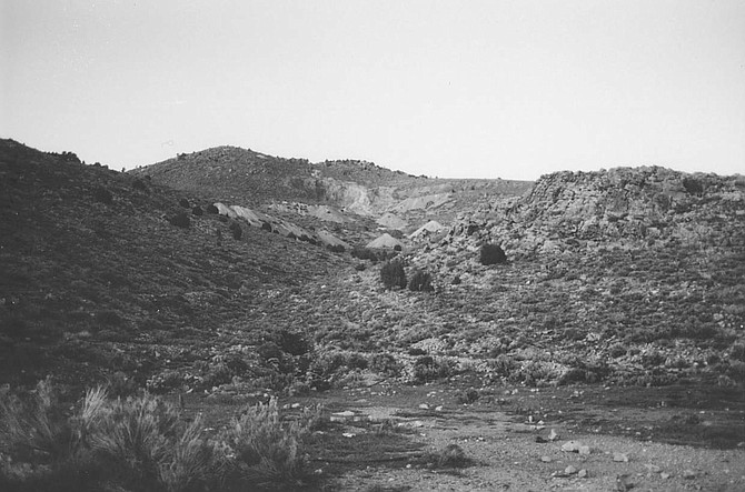 Tailing piles found on the hills above the former mining camp of Delamar, once one of the deadliest mining community in the state.