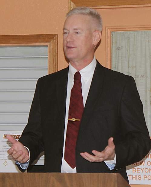 Retired Marine Corps Maj. Will Mayberry speaks at the annual Elks Lodge veterans dinner.