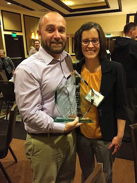Dayton High School educator C.J. Fields smiles with his wife, Kim. The special education teacher was honored as Teacher of the Year at the Nevada Association of School Boards Annual Conference on Nov. 19.