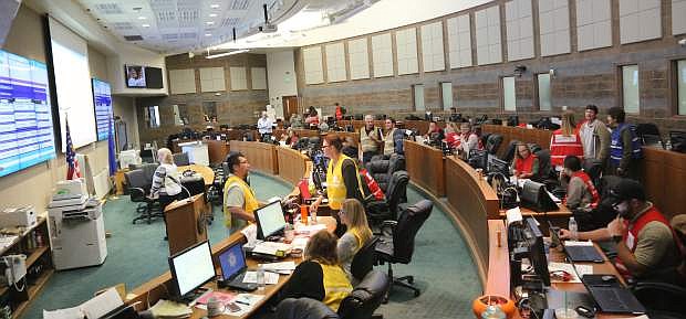 Various state deparments gather on Monday in the Emergency Operations Center to take part in Vigilant Guard &#039;17, a program to test the reponse of agencies to a powerful mock earthquake.