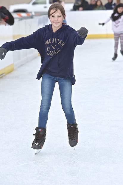 12-year-old Carson Middle School student Tarah Wright makes her way around the ice rink Saturday.