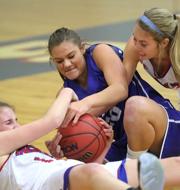 Abbey Paulson battles for a loose ball in a game against Reno on Tuesday.
