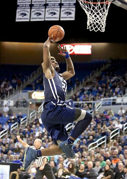 Jordan Caroline powers to the hoop against the UC Irvine Anteaters Wednesday at Lawlor Events Center.