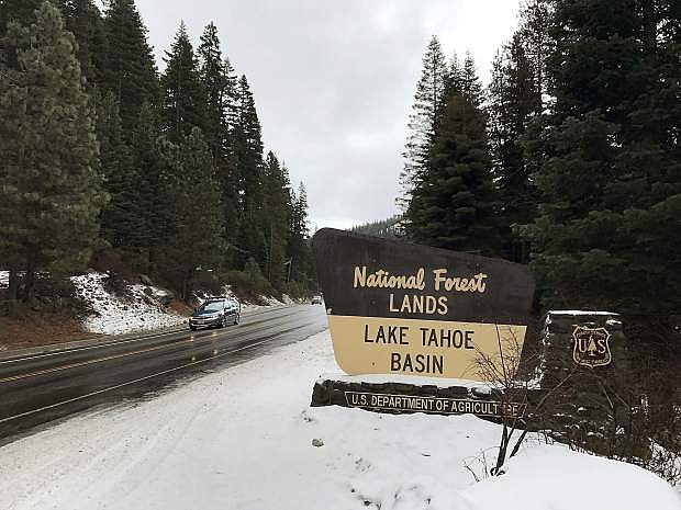 Traffic passes through the Lake Tahoe Basin boundary by way of Highway 89 on Dec. 21.