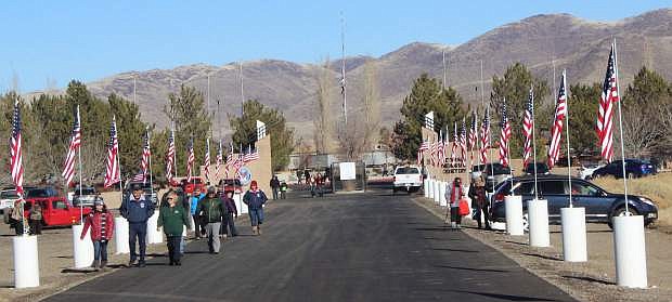 Guests leave the Northern Nevada Veterans Memorial Cemetery after Saturday&#039;s Wreaths Across America program.