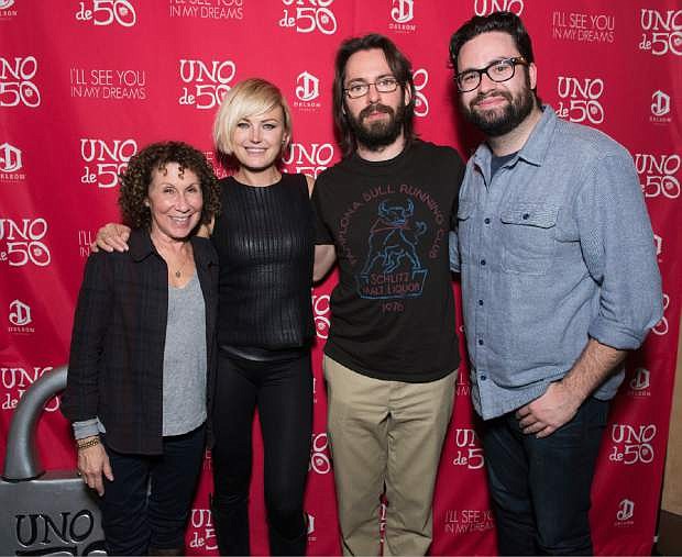 Actresses Rhea Perlman, from left, and Malin Akerman, actor Martin Starr and director Brett Haley attend the dinner for the film &quot;I&#039;ll See You In My Dreams&quot; celebrated by UNOde50 Jewelry during the 2015 Sundance Film Festival on Monday, Jan. 26, 2015, in Park City, Utah. (Photo by Arthur Mola/Invision/AP)