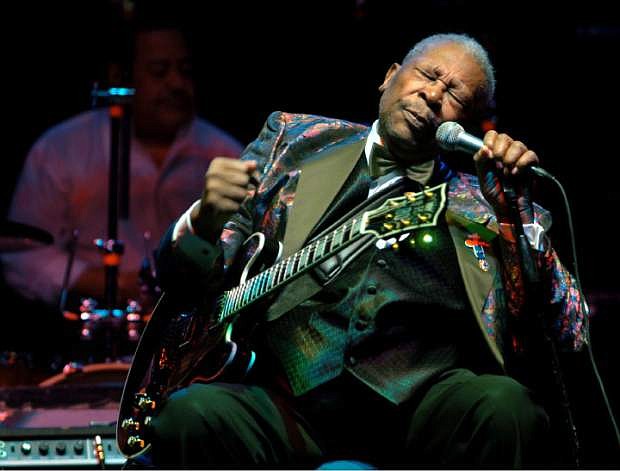 FILE - In this Feb. 16, 2007 file photo, B.B. King performs at the Wicomico Youth and Civic Center, in Salisbury, Md.  King died Thursday, May 14, 2015, peacefully in his sleep at his Las Vegas home at age 89, his lawyer said. (Matthew S. Gunby/The Daily Times via AP) NO SALES