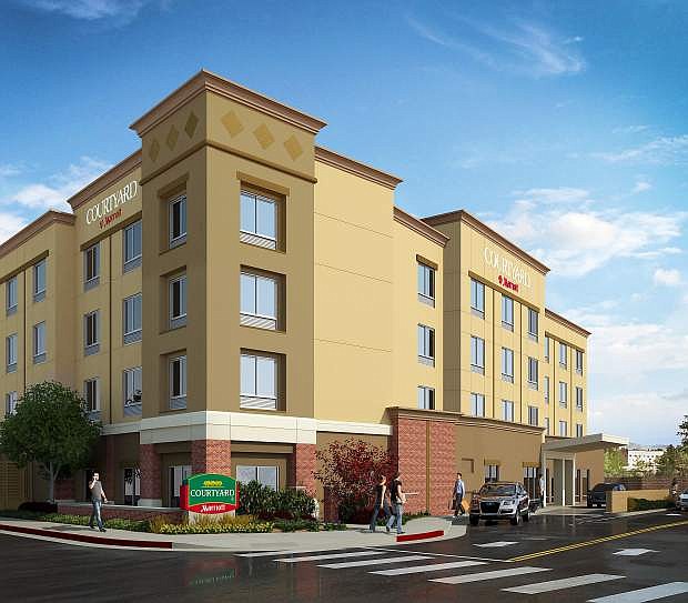The Courtyard by Marriott at the Tahoe-Reno Industrial Center will be similar to this rendering of the new Courtyard by Marriott Reno Downtown/Riverfront which opened in August.