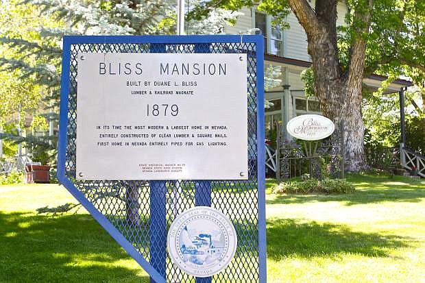 This historical marker in front of the Bliss Mansion is seen Saturday in Carson City.