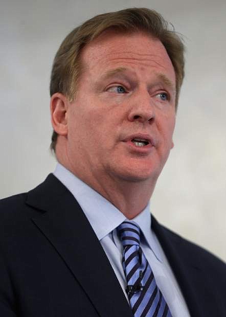 NFL Commissioner Roger Goodell speaks during a news conference in New York, Monday, March 11, 2013. The NFL is partnering with private companies as well as the US Military to further research on head injuries. (AP Photo/Seth Wenig)