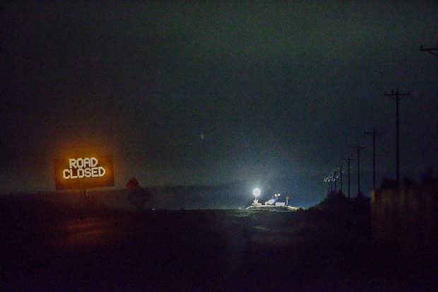 Lights are seen from the Narrows roadblock near Burns, Ore., as .FBI agents have surrounded the remaining four occupiers at the Malheur National Wildlife Refuge, on Wednesday, Feb.10, 2016. The four are the last remnants of an armed group that seized the Malheur National Wildlife Refuge on Jan. 2 to oppose federal land-use policies.  (Thomas Boyd/The Oregonian via AP)