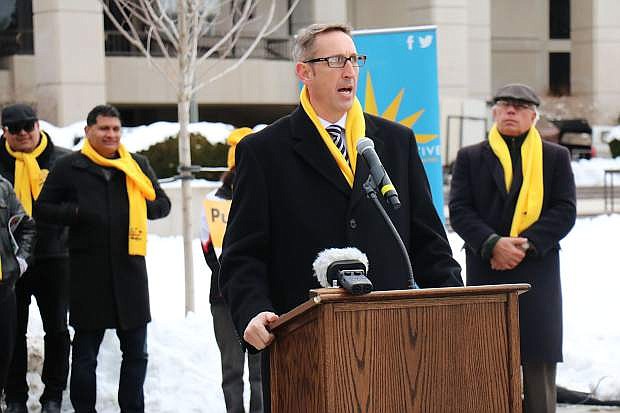 Republican State SenatorScott Hammond speaks at the National School Choice week rally at the capitol Wednesday morning.