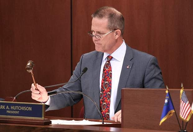 Lt. Gov. Mark Hutchison presides over the Senate on the opening day of the Legislature on Monday.