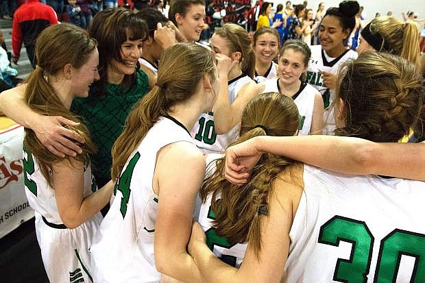 Fallon celebrates winning the Class 3A state title over Lowry on Saturday.