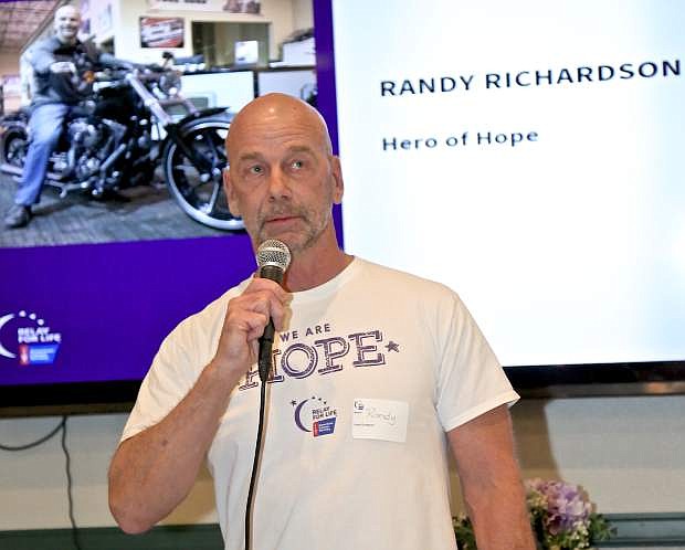Randy Richardson of Reno tells his cancer survival story Wednesday evening at Mallard&#039;s Restaurant.
