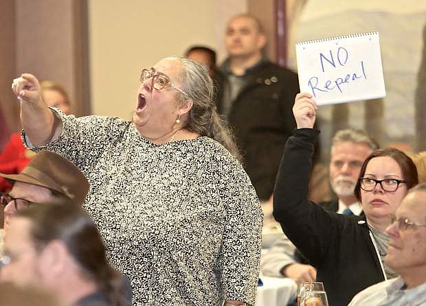 Grace Potorti of Reno voices her concerns with proposed new healthcare legislation Wednesday.