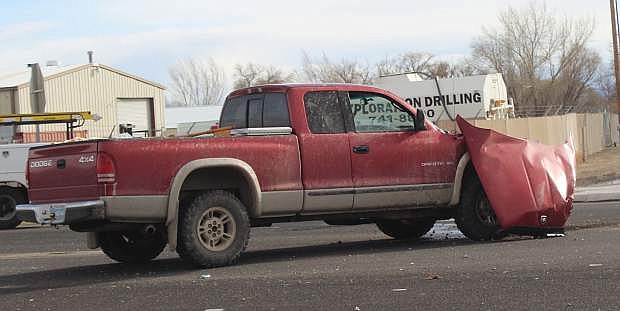 The Nevada Highway Patrol reports a red Dodge pickup pulled out in front of another vehicle at Sheckler Cut Off and U.S. Highway 50 on Tuesday aftrnoon.