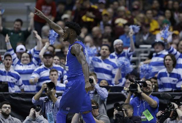 Middle Tennessee State&#039;s JaCorey Williams celebrates during the second half against Minnesota on Thursday.