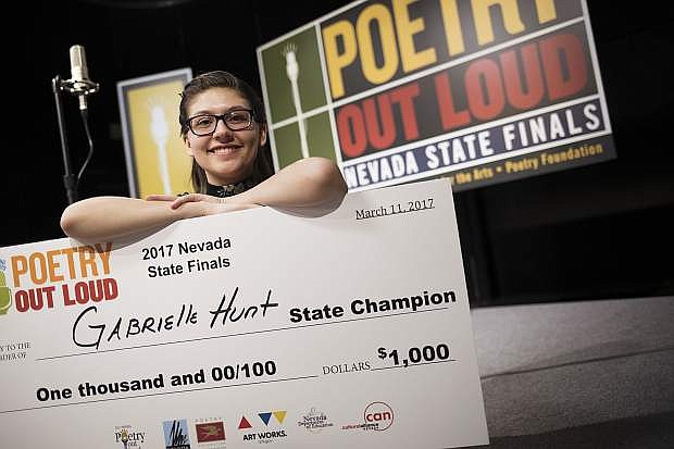 Gabrielle Hunt, a junior at Yerington High School, won the Nevada Poetry Out Loud State Finals on Saturday in Reno and will represent Nevada at the Poetry Out Loud National Finals in Washington, D.C., in April.