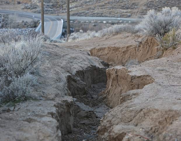 Eroded trails are evident all around Carson City like this one on BLM land just south of the Deer Run Bridge.