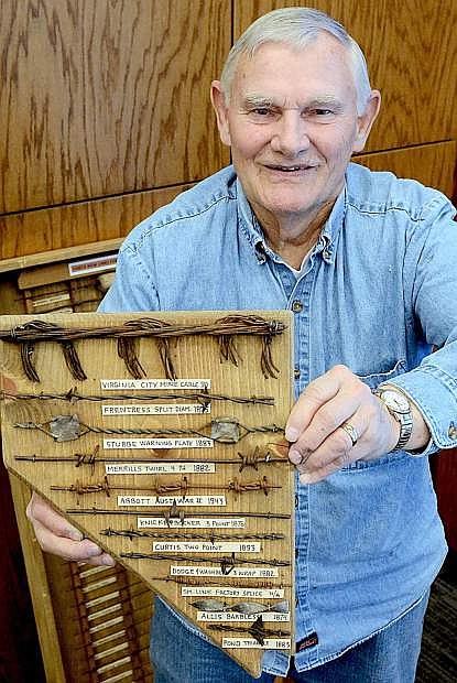 Mike Call shows off one of his barbed wire pieces. Displays by Call and other collectors will be on display during the 2017 Western Collectibles Show March 24-25 at the Carson Valley Inn.