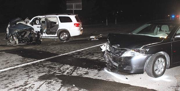 A three-vehicle crash west of Fallon killed one Wednesday night.