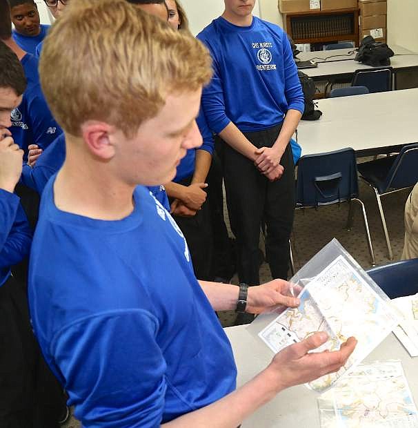 Cadet Lt. and team captain Chris Berggren talks about the different maps competitors work from last Friday at Carson High.