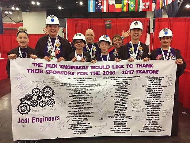 The Jedi Engineers thank the sponsors who helped the team compete at the FIRST World Festival Championships.